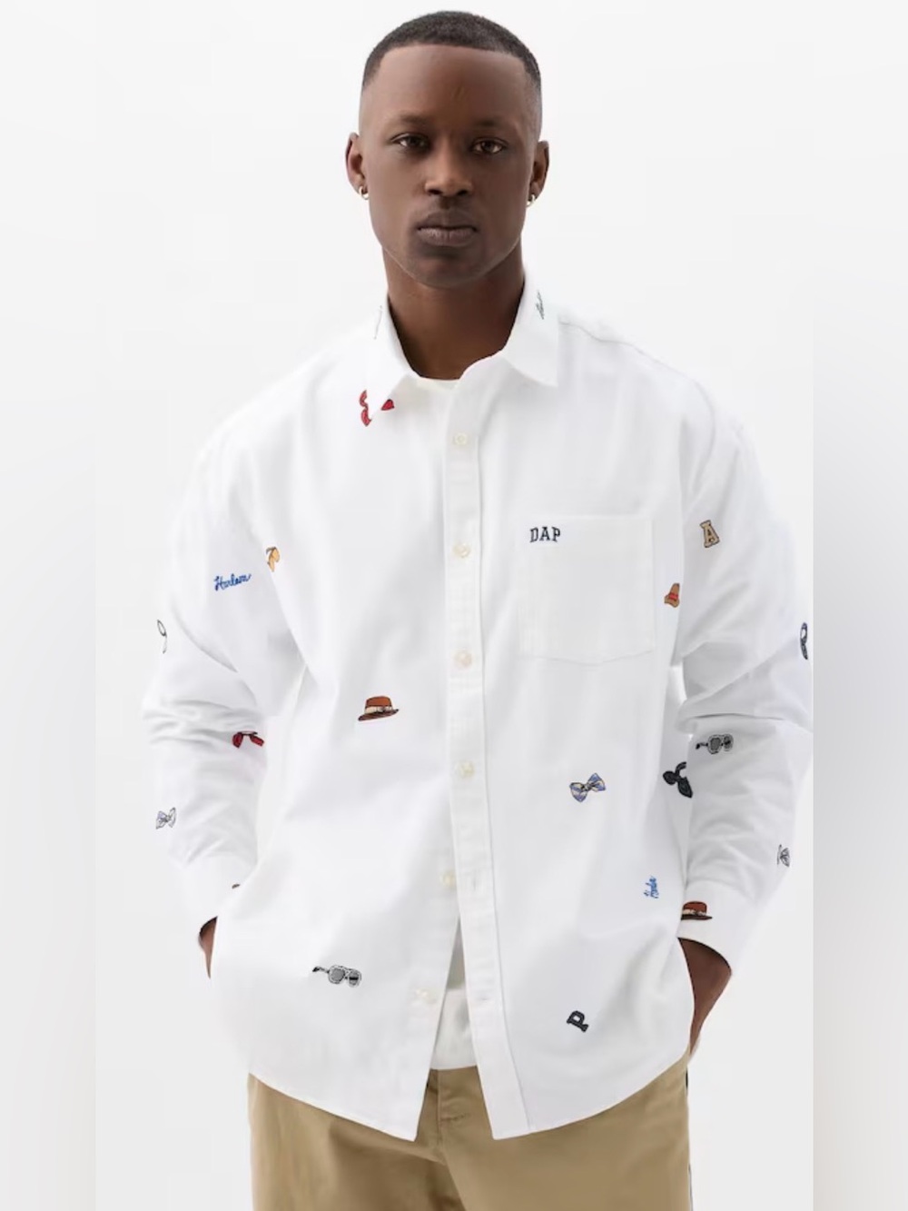 NWOT Gap X Dap Dapper Dan Embroidered Oxford Optic White Shirt Sz Medium